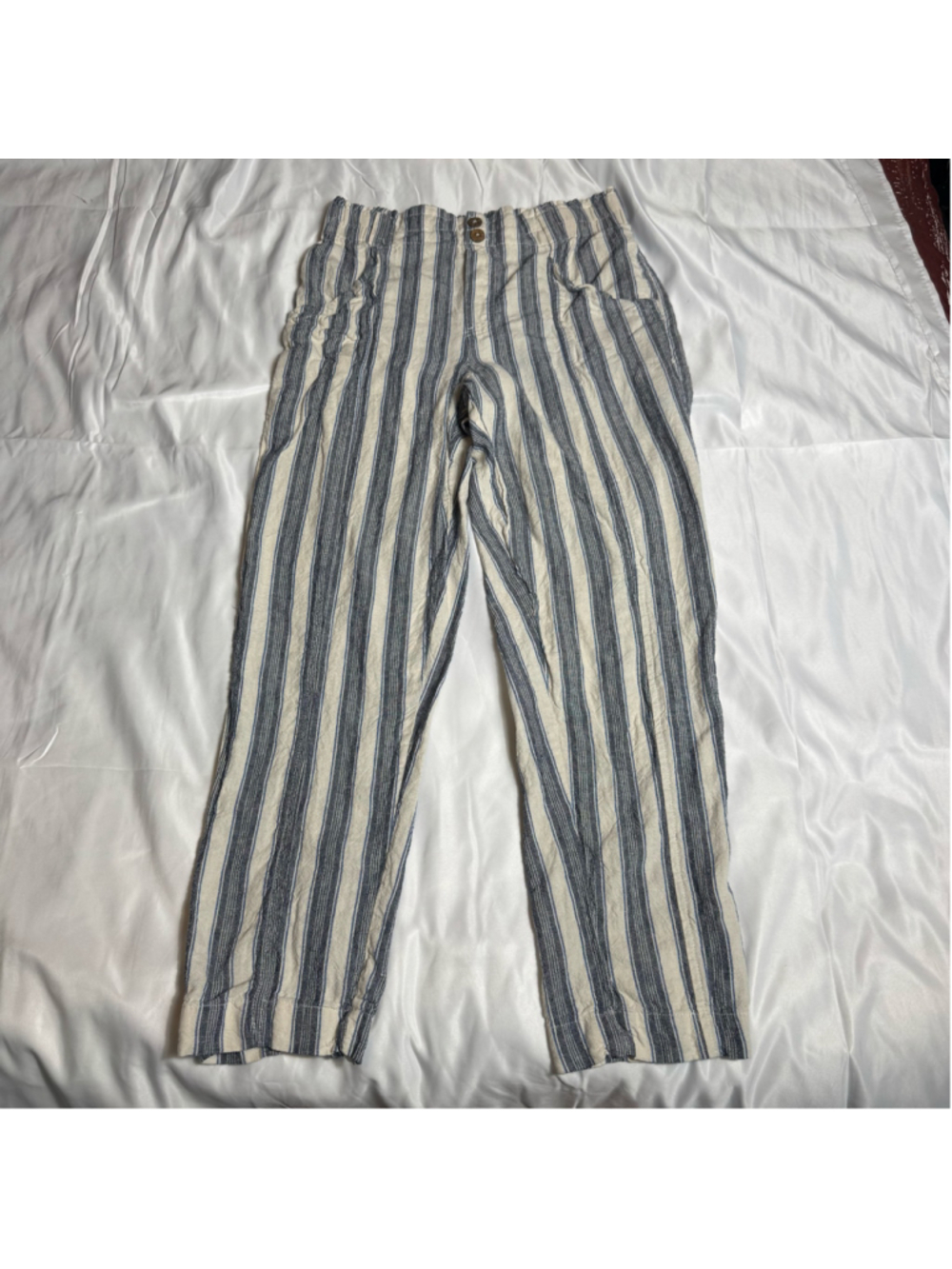 Women's SO Striped High Rise Tapered Pants, Size L, Beige and Blue